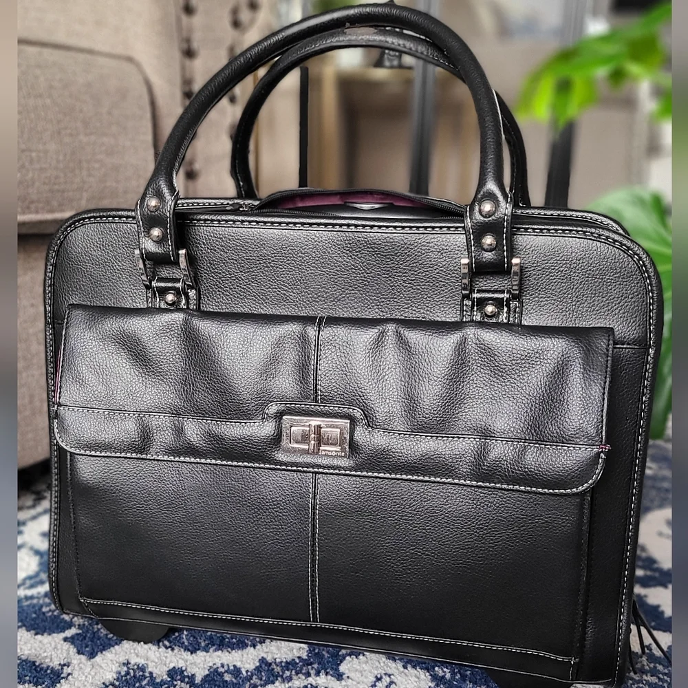 SAMSONITE WOMEN'S MOBILE OFFICE Black Faux Leather with purple interior travel - Picture 3 of 11